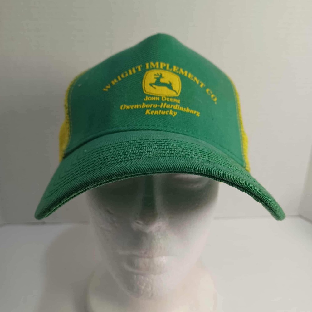 John Deere Wright Implement Co. Trucker Hat Cap Green Yellow